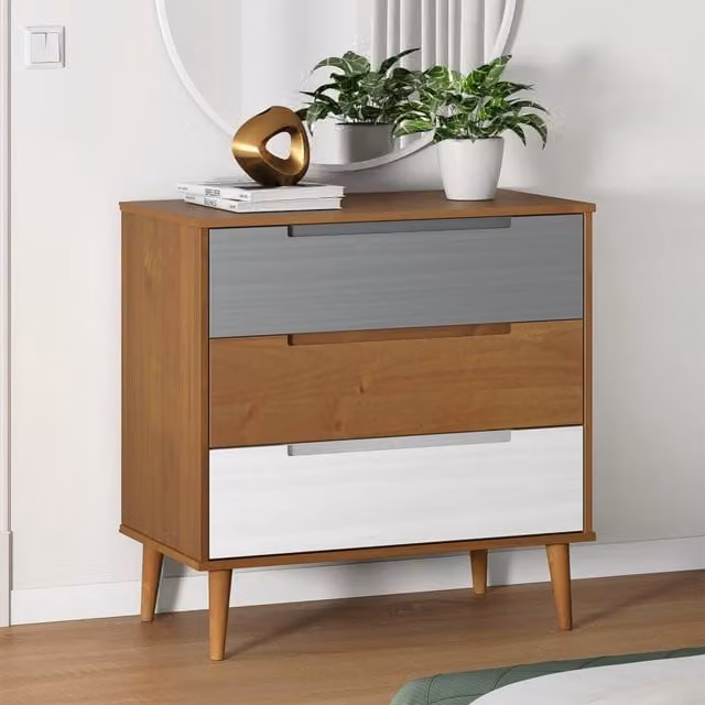 Berkfield Home MOLDE Drawer Cabinet in Brown Solid Pine Wood, W/D/H: 80 x 40 x 80 cm