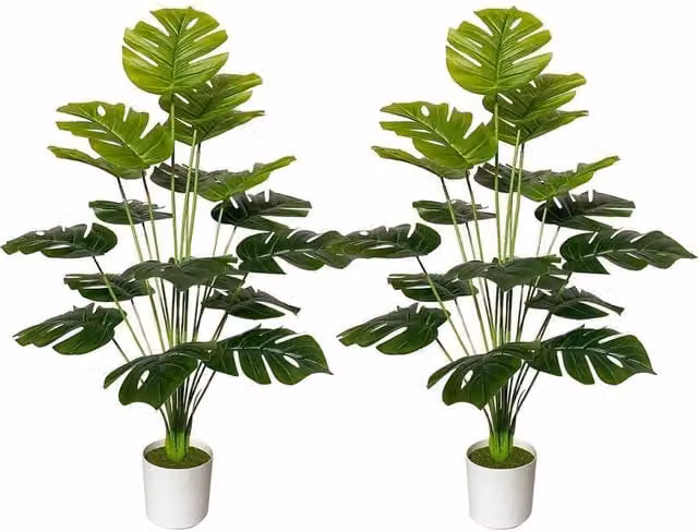 FLAVORA 2-Pack Artificial Monstera Potted Green Plants in White Pots – 1