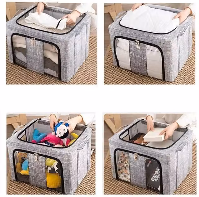 KORVIXA 2-Piece Set of 66L Folding Fabric and Metal Storage Boxes in Grey – 1