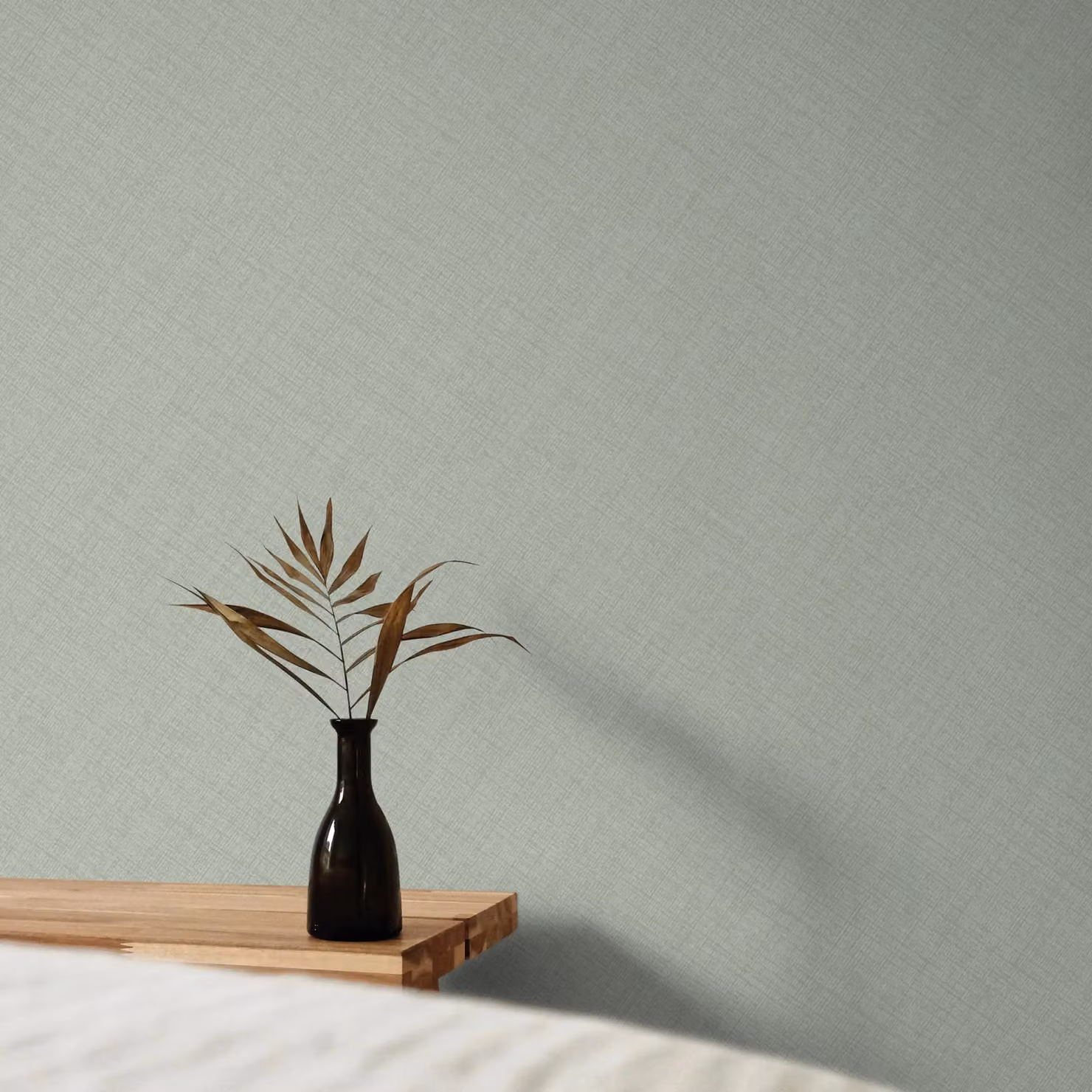 Grandeco Plain Green Linen Textured Wallpaper Roll – 2