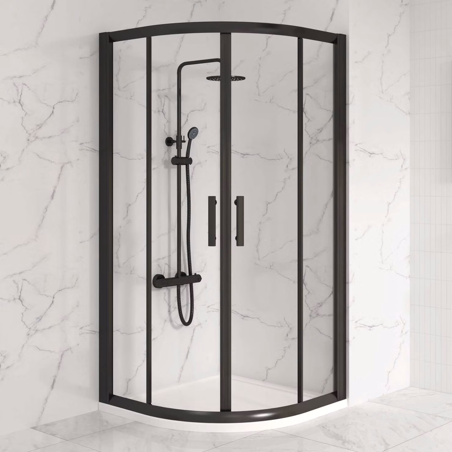 Royal Bathrooms Milan Matt Black Quadrant Corner Shower Enclosure with 6mm Double Sliding Doors