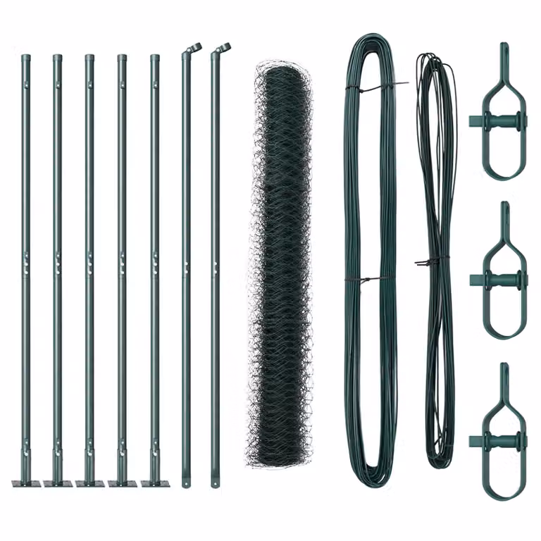 Berkfield Home Green PVC-Coated Steel Hexagon Fence, H: 120 cm x W: 10 m