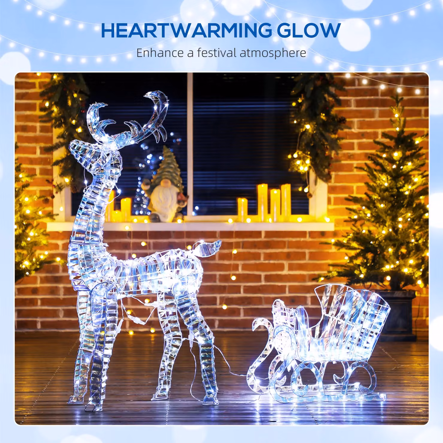 OUTSUNNY LED Lighted Christmas Reindeer with Sleigh in Silver – 3