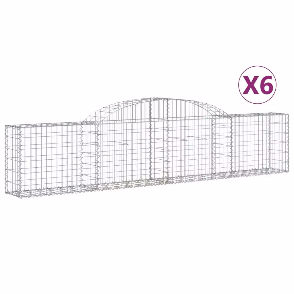 Berkfield Home Arched Gabion Baskets, 6 Piece Set, Silver Galvanised Steel, W: 300 cm, D: 30 cm, H: 60-80 cm – 2