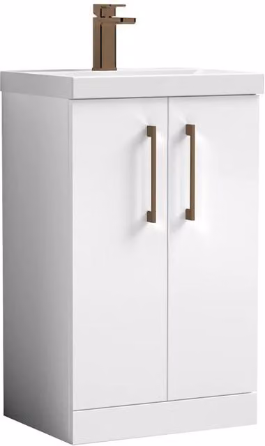 Balterley Modern White Freestanding Bathroom Vanity Unit with Vitreous China Basin and Soft Close Doors, W: 50 cm