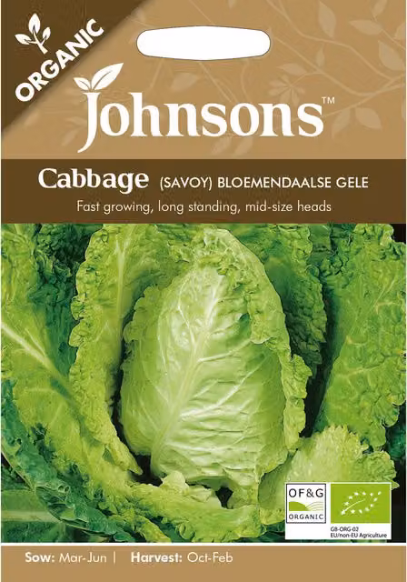 Johnsons Organic Savoy Bloemendaalse Gele Cabbage Vegetable Seeds