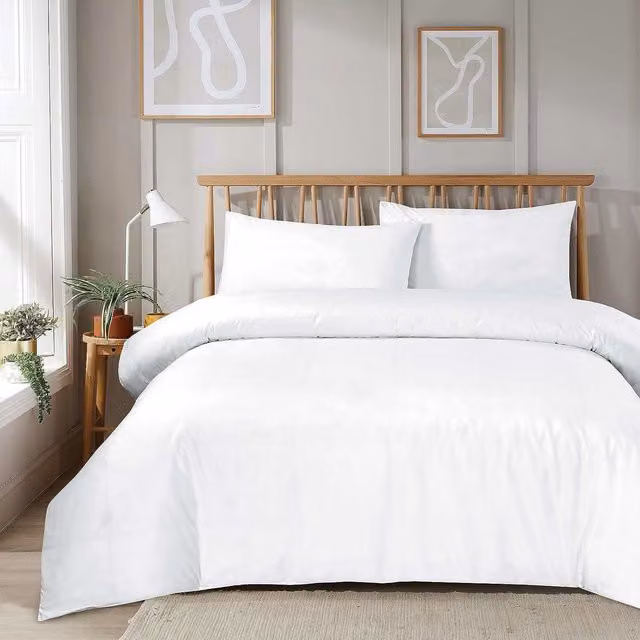 NewEdgeBlinds Plain Minimalist White Cotton and Polyester Duvet Set, W: 180 cm, L: 200 cm