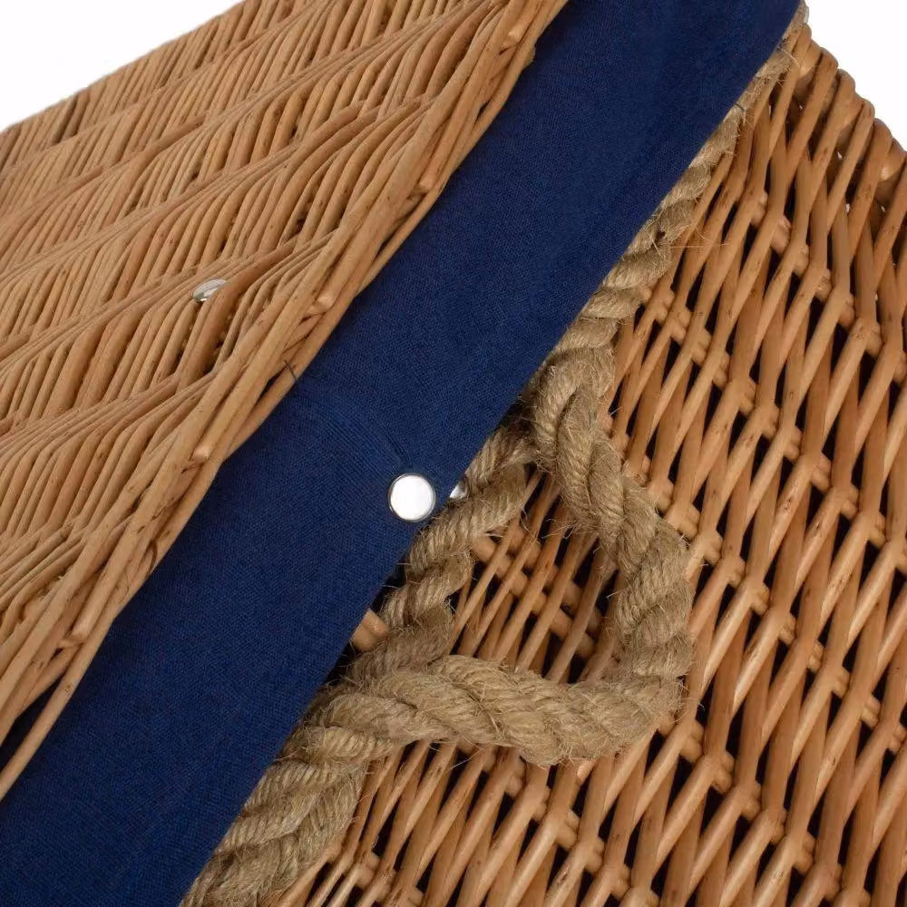 Red Hamper Wicker Trunk with Rope Handles and Cotton Lining in Blue, W 72 cm x D 50 cm x H 34 cm – 3