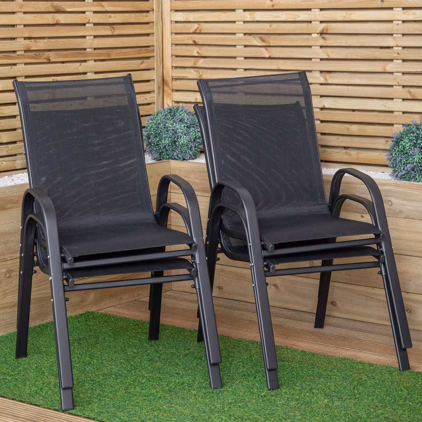 Samuel Alexander Set of 4 Black Textilene and Powder Coated Steel Outdoor Garden Patio Chairs – 2