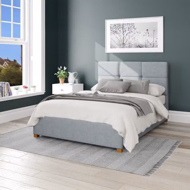 Aspire Caine Woven Ottoman Storage Bed in Blue, Single, W/D/H: 90 x 190 cm