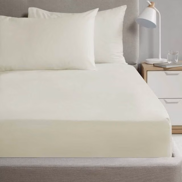 Rapport Home Polycotton Plain Flat Sheet, Beige/Yellow, W: 140 cm, L: 200 cm