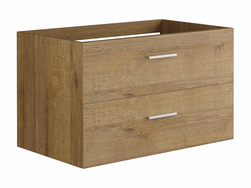 Vente-unique Modern Wall-Mounted Bathroom Unit with Vanity, Tall Cabinet and Storage Column in Light Oak Finish – 3