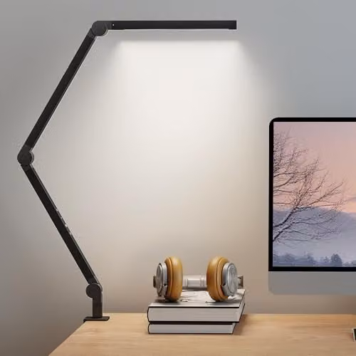 HOMCOM LED Desk Lamp with Dimmable Touch Control, Adjustable Swing Arm and Clip Clamp, Black