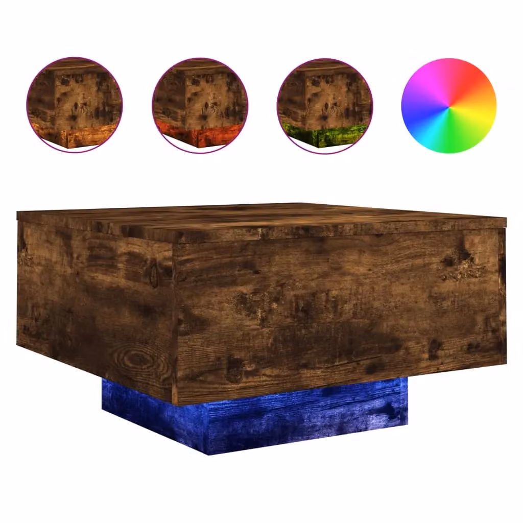 Berkfield Home Modern Square Coffee Table with LED Lights in Smoked Oak Brown, W/D/H: 55 x 55 x 31 cm – 2