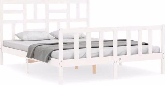 Berkfield Home Solid Wood Bed Frame with Headboard in White, 160 x 200 cm – 1