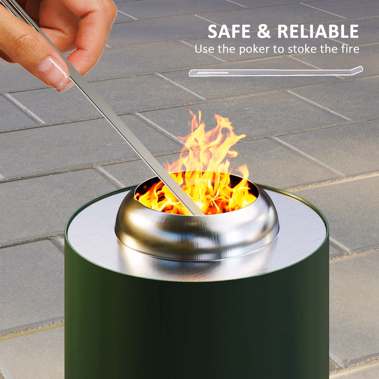 Outsunny Smokeless Stainless Steel Portable Wood Burning Fire Pit with Poker, Green, W/D/H: 16 x 16 x 16 cm – 6
