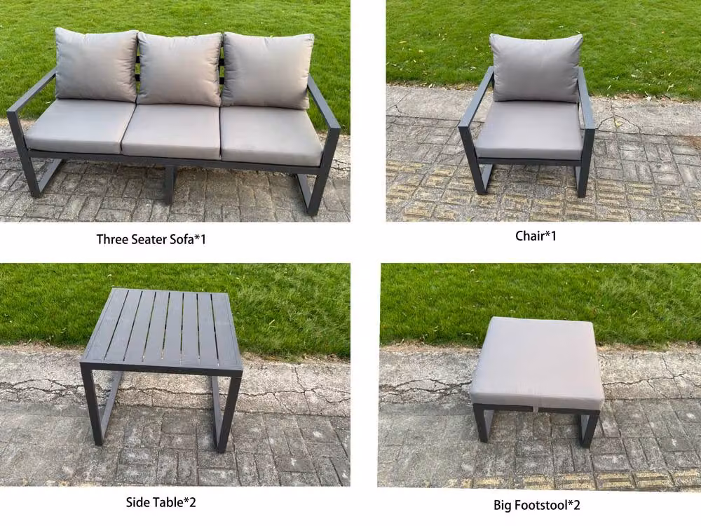 Fimous 7-Piece 6-Seater Conversational Garden Set with Height-Adjustable Lifting Table in Matt Dark Grey – 2