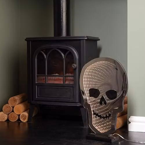 Samuel ALEXANDER White Light Up Halloween Skull Infinity Tabletop Decoration with Warm White LEDs, Height: 40 cm – 2