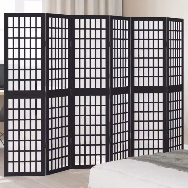 Berkfield Home 6 Panel Black Solid Wood Paulownia Room Divider