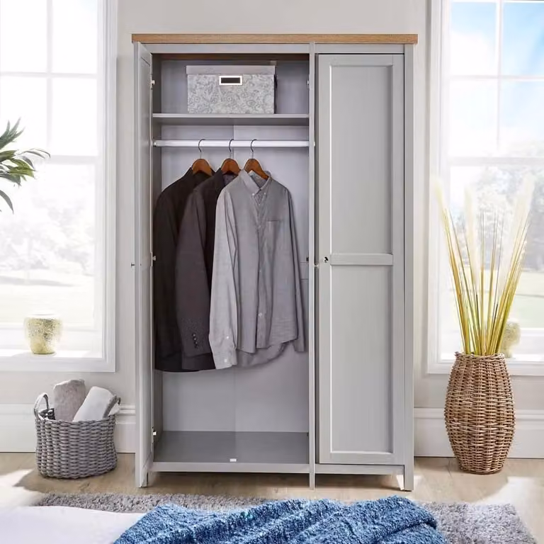 Home Source Avon 3 Door Wardrobe with Open Shelves in Matt Grey