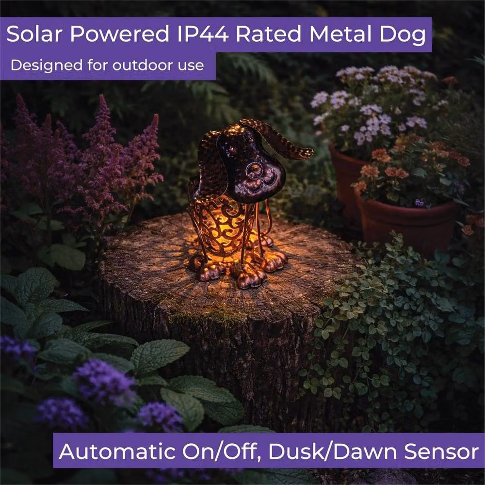 NESTLUNE Lighting Solar Metal Dog LED Light in Bronze, W/H: 100 x 60 cm – 3