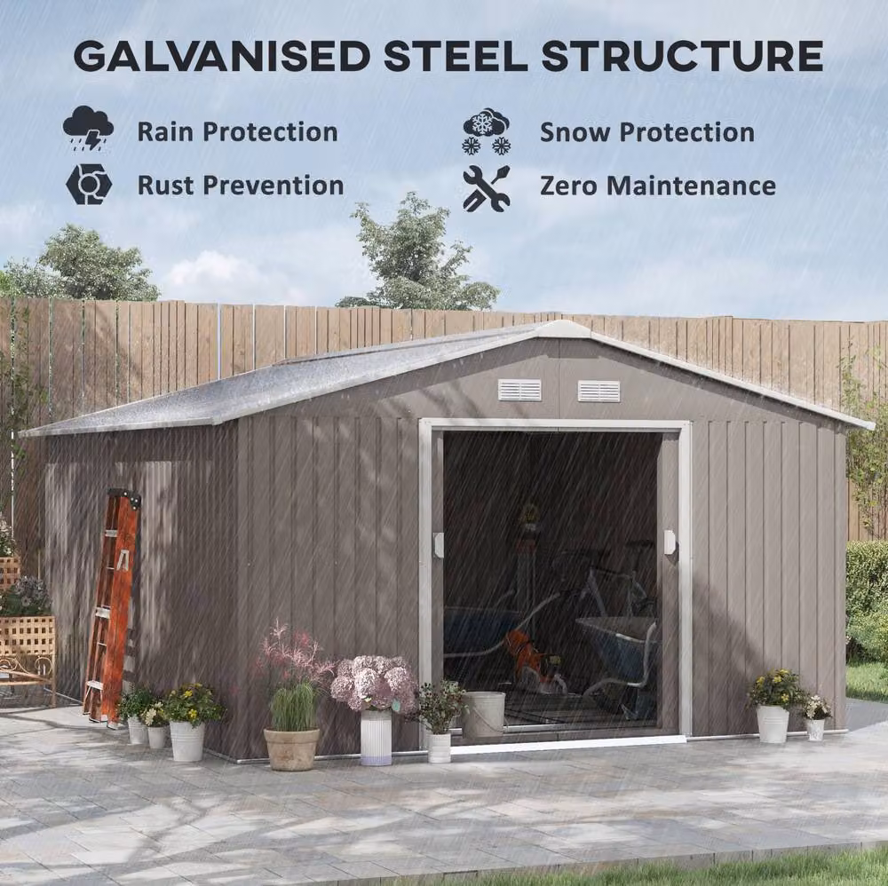 STILVORA Grey Galvanised Steel Garden Shed with Sliding Doors and Ventilation, W: 332.0 cm, D: 200.0 cm, H: 138.0 cm – 4