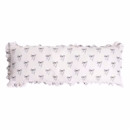 OHS Bow Print Frill Bolster Pillow with Microfibre Filling for Maternity Support and Side Sleeping in Beige – 1