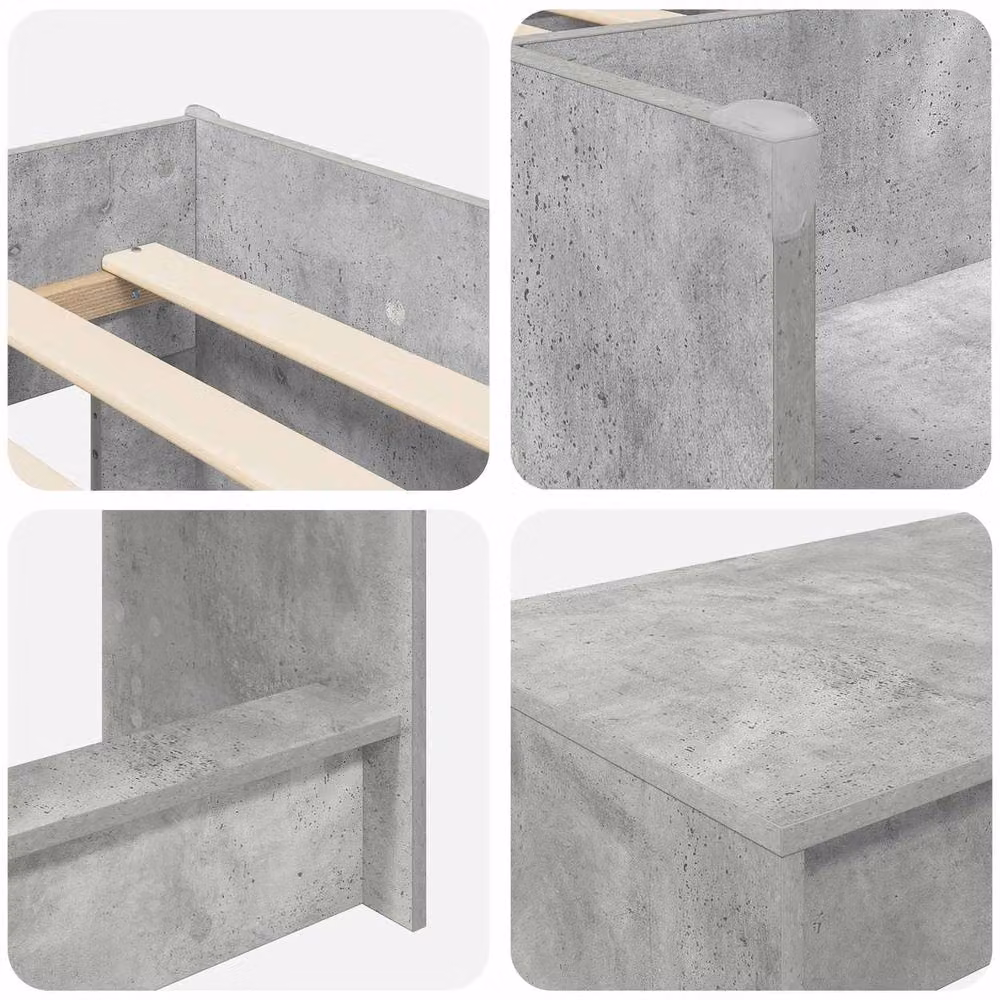 Berkfield Home Kids High Bed Frame with Desk in Concrete Grey, W: 75 cm, L: 190 cm – 3