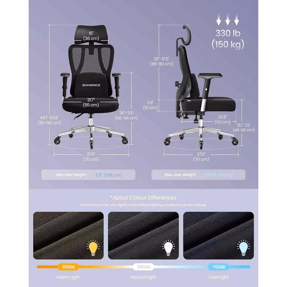 The Bazaarist Reclining Gaming Chair with Lumbar Support, Headrest and Armrests in Jet Black – 3