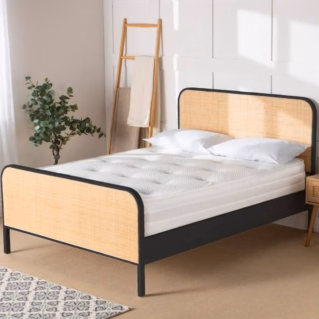 Snuggle Beds Clementine Black Rattan and Solid Wood Bed Frame, King Size
