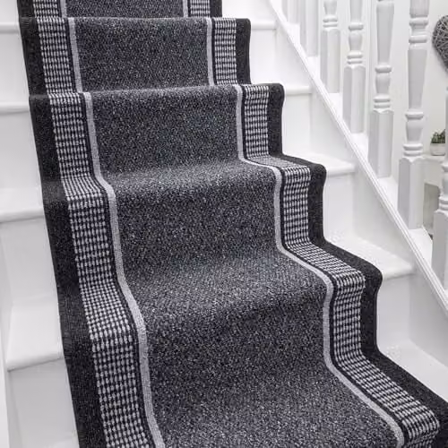 runrug Hardwearing Stair Runner Rug in Grey, W: 80 cm, L: 480 cm