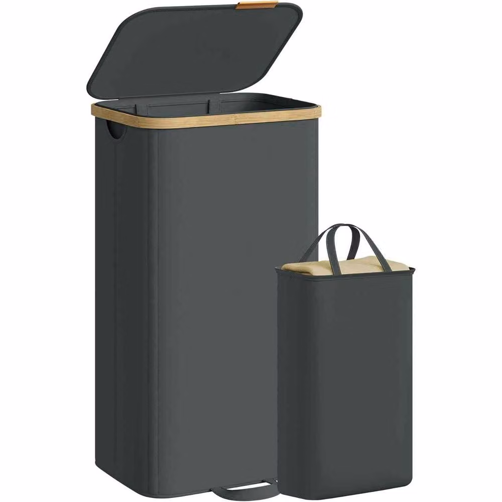 The Bazaarist Bamboo Laundry Hamper with Lid and Removable Liners, Dark Grey – 2