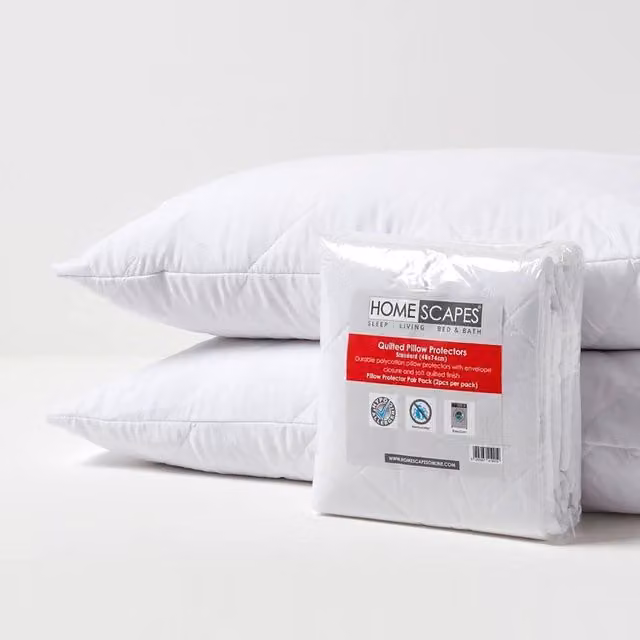 Homescapes Quilted Pillow Protector Pair in White