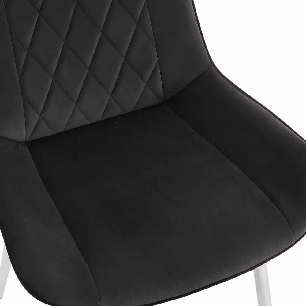 Home Detail Alba Velvet Dining Chair Set of 2, Black with Silver Metal Legs – 3