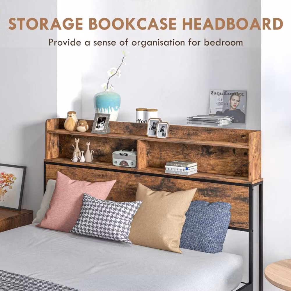 STILVORA Double Bed Frame with Storage Headboard and Side Compartments in Brown and Black – 5