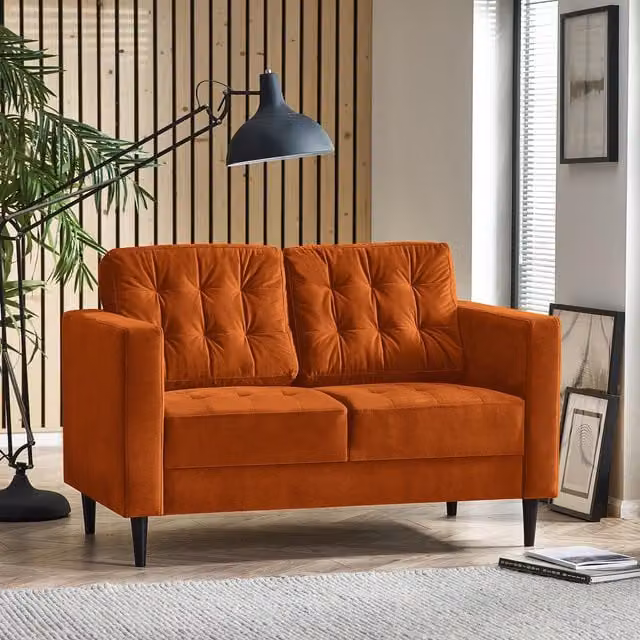 FurnitureboxUK Jade 2-Seater Soft Touch Velvet Sofa with Solid Wood Frame in Burnt Orange