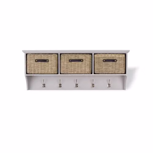 Statement Furniture Wall Mounted Coat Rack with Storage Baskets in Brown and White – 2