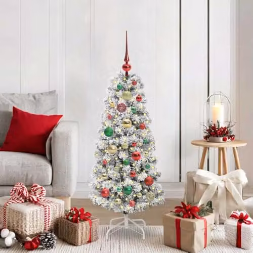 vidaXL Artificial Hinged Christmas Tree in Green and White, Height: 120 cm – 2