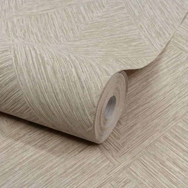 Grandeco Boutique Loni Geometric Weave Luxury Embossed Wallpaper in Beige