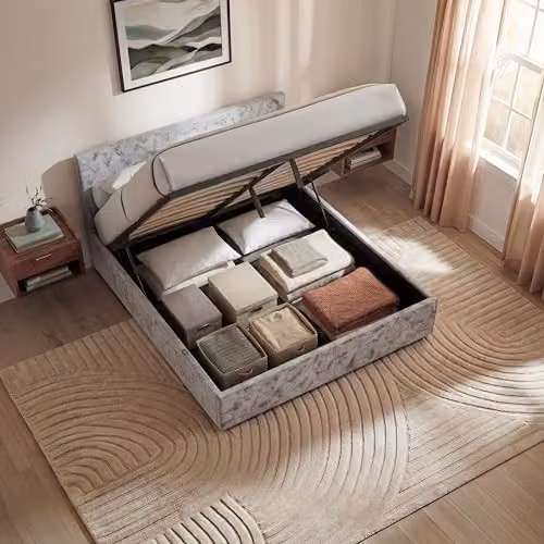 Vida Designs Veronica Double Ottoman Bed Frame in Silver Velvet, H 82 x W 144 x D 200 cm – 3