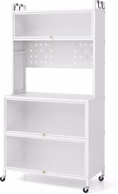 Kelvenix Modern White Kitchen Pantry and Coffee Bar Cabinet with Glass Doors and Internal Shelves, H: 163.0 cm x W: 80.0 cm – 1
