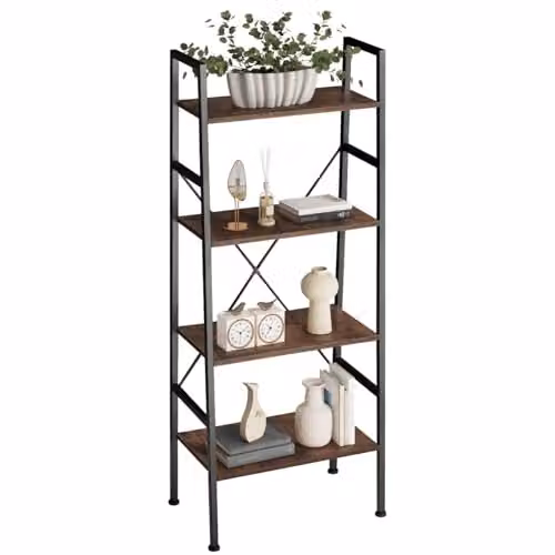tectake Newcastle 4-Tier Ladder Shelf with Open Back Design in Brown – 1