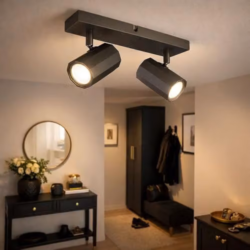 Globo Lighting James Twin Ceiling Spotlight, Grey, Adjustable Metal, 2x GU10, W/D/H: 26 x 6 x 14.5 cm – 2