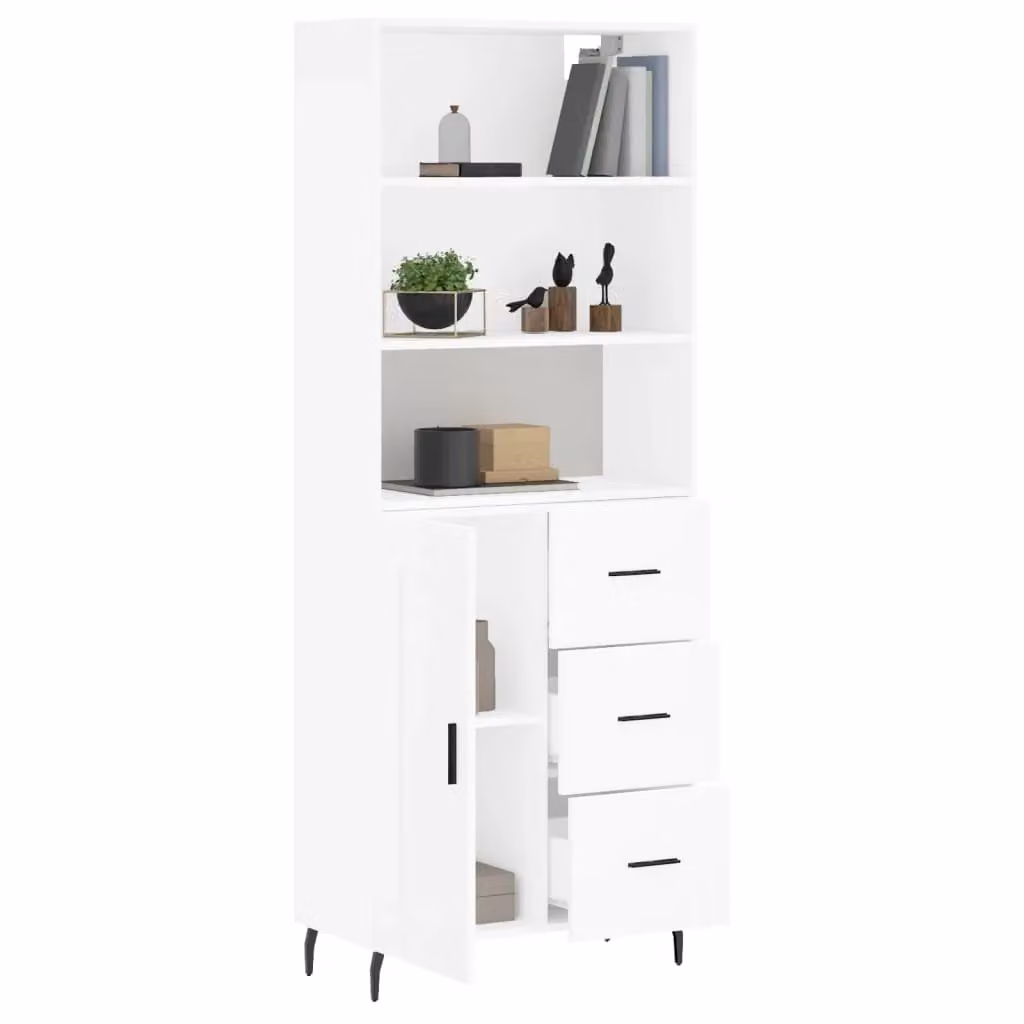 Berkfield Home White Modern Highboard with Hinged Doors, W/D/H: 69.5 x 34 x 180 cm – 2