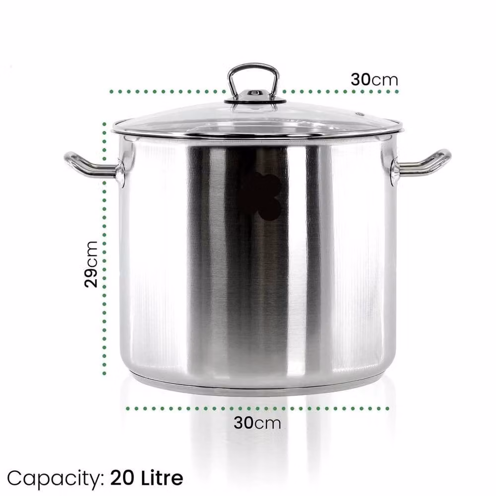 EONLION 20L Stainless Steel Stock Pot with Glass Lid in Silver – 2
