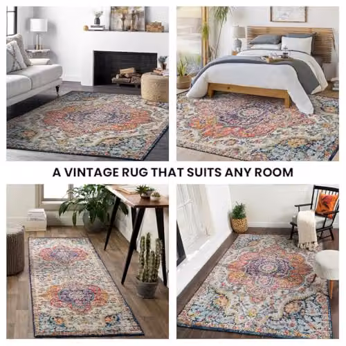 Livabliss Elaziz Vintage Boho Rug, Multicolour Blue and Orange, W: 80 cm, L: 150 cm – 8