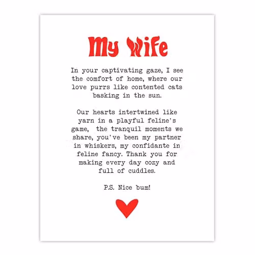 Artery8 Love Poem Cat Lover Romantic Poetry Wall Art Poster Print on White Thick Paper, W: 45.72 cm, H: 60.96 cm