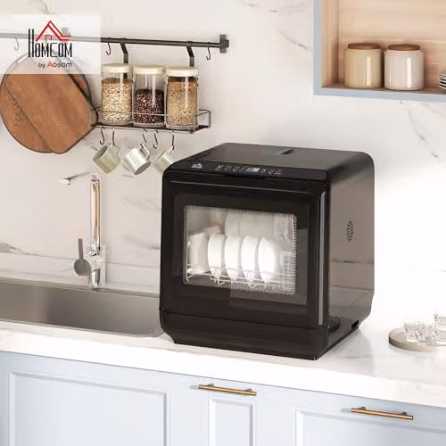 HOMCOM Countertop Dishwasher in Black with 6L Water Tank and 4 Place Settings – 2