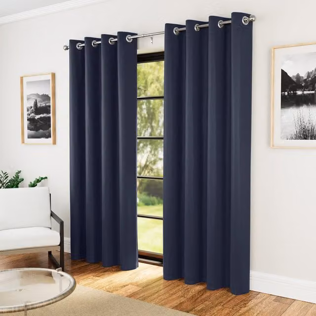 Enhanced Living Pair of Navy Blue Thermal Blackout Eyelet Curtains, W: 137 cm, H: 168 cm
