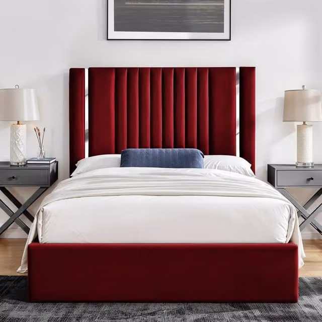 UK Bed Furniture Valencia Gas Lift Storage Upholstered Bed in Red Velvet, W/D/H: 120 x 200 cm – 1
